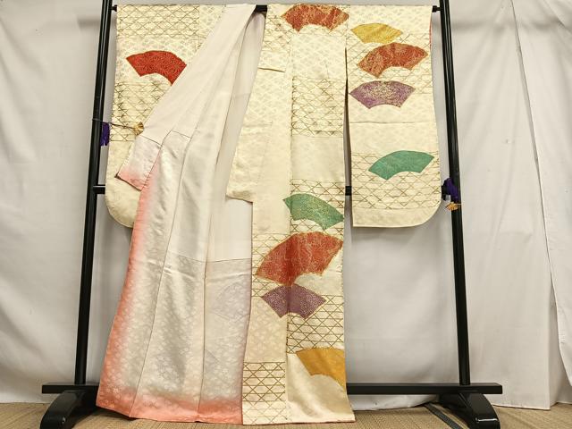 平和屋着物■豪華振袖　駒刺繍　地紙花文　金彩　正絹　逸品　AABH7519oa
