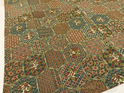 平和屋着物■上質な小紋 更紗花吉祥亀甲文 鬼しぼ縮緬 正絹 逸品 AABH7536oa