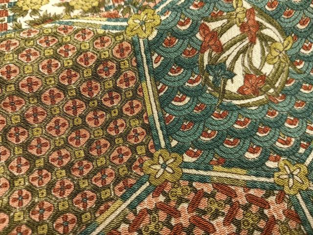 平和屋着物■上質な小紋 更紗花吉祥亀甲文 鬼しぼ縮緬 正絹 逸品 AABH7536oa