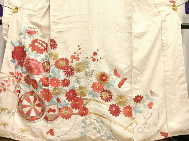 平和屋着物■豪華振袖 刺繍 花車文 金銀糸 正絹 逸品 AABH7538oa