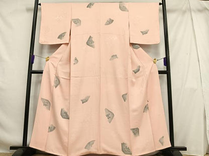 平和屋着物■上質な小紋 地紋起こし 破れ花絵皿文 正絹 逸品 AABH7541oa