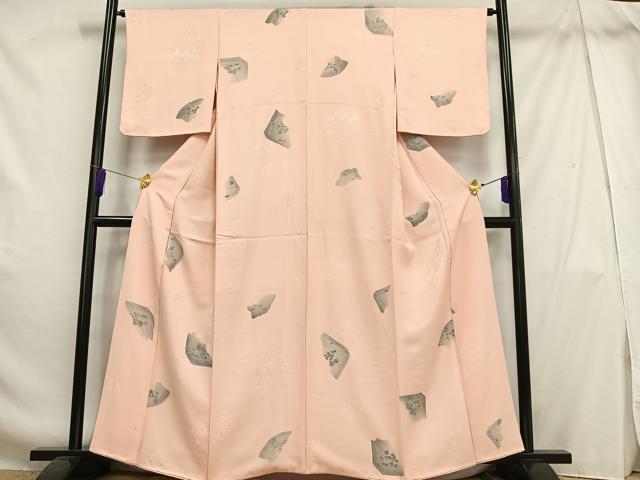 平和屋着物■上質な小紋 地紋起こし 破れ花絵皿文 正絹 逸品 AABH7541oa