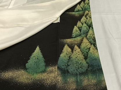 平和屋着物■豪華黒留袖　手描き　樹林文　金銀彩　正絹　逸品　AABH7554oa