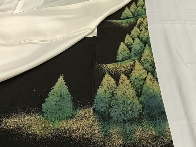 平和屋着物■豪華黒留袖　手描き　樹林文　金銀彩　正絹　逸品　AABH7554oa