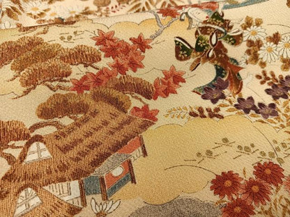 平和屋着物■上質な小紋 人物風景花文 金彩 鬼しぼ縮緬 正絹 逸品 AABH7559oa