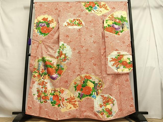 平和屋着物■豪華振袖　駒刺繍　地紙御所車花文　金彩　正絹　逸品　AABH7566oa