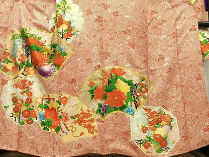 平和屋着物■豪華振袖　駒刺繍　地紙御所車花文　金彩　正絹　逸品　AABH7566oa