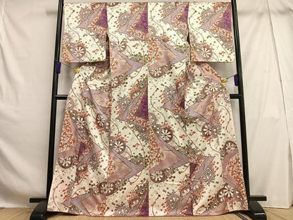 平和屋着物■上質な小紋 源氏車花文 暈し染め 金彩 正絹 逸品 AABH7568oa