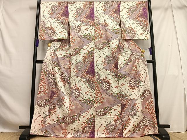 平和屋着物■上質な小紋 源氏車花文 暈し染め 金彩 正絹 逸品 AABH7568oa