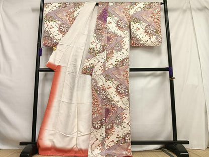 平和屋着物■上質な小紋 源氏車花文 暈し染め 金彩 正絹 逸品 AABH7568oa
