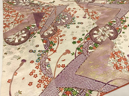 平和屋着物■上質な小紋 源氏車花文 暈し染め 金彩 正絹 逸品 AABH7568oa