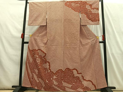 平和屋着物■訪問着　総絞り　雲取り花文　正絹　逸品　AABH7569oa