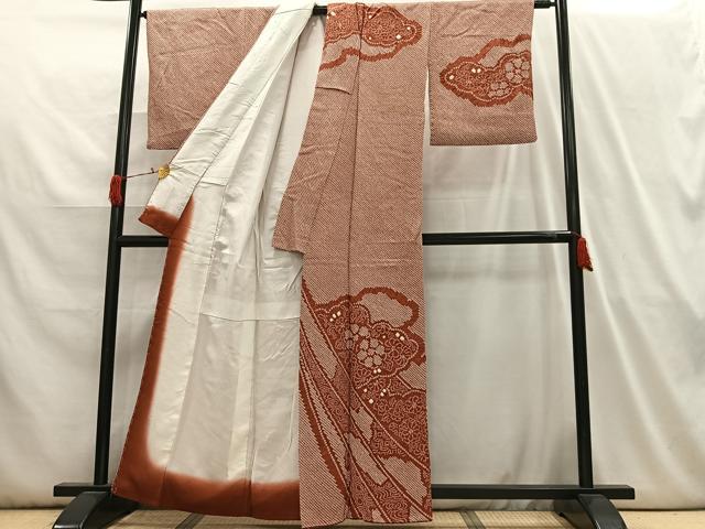 平和屋着物■訪問着　総絞り　雲取り花文　正絹　逸品　AABH7569oa