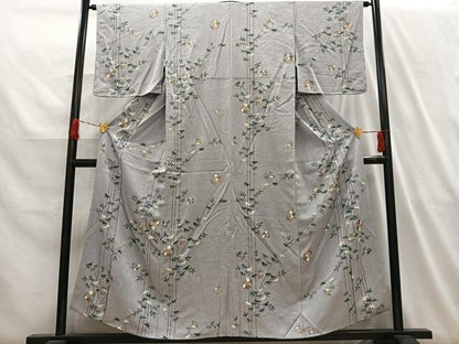 平和屋着物■上質な小紋　笹の葉草花文　金彩　正絹　逸品　AABH7573oa