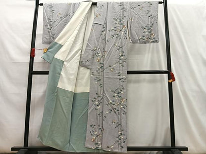 平和屋着物■上質な小紋　笹の葉草花文　金彩　正絹　逸品　AABH7573oa