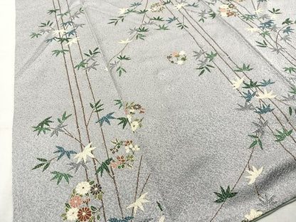 平和屋着物■上質な小紋　笹の葉草花文　金彩　正絹　逸品　AABH7573oa
