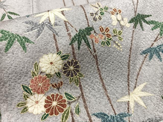 平和屋着物■上質な小紋　笹の葉草花文　金彩　正絹　逸品　AABH7573oa