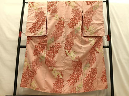 平和屋着物■上質な小紋 寿光織 孔雀文 金糸 正絹 逸品 AABH7575oa