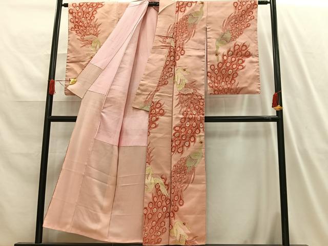 平和屋着物■上質な小紋 寿光織 孔雀文 金糸 正絹 逸品 AABH7575oa