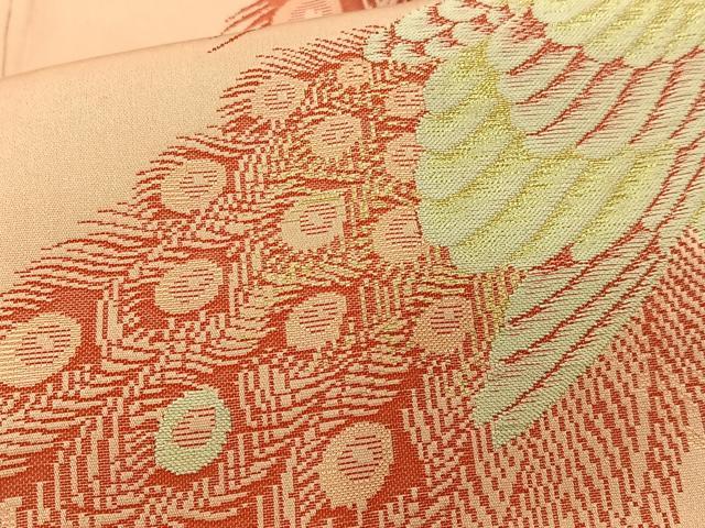 平和屋着物■上質な小紋 寿光織 孔雀文 金糸 正絹 逸品 AABH7575oa