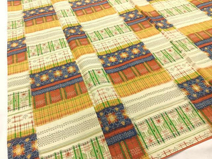 平和屋着物■上質な紬 変わり市松文様 正絹 逸品 AABH7577oa