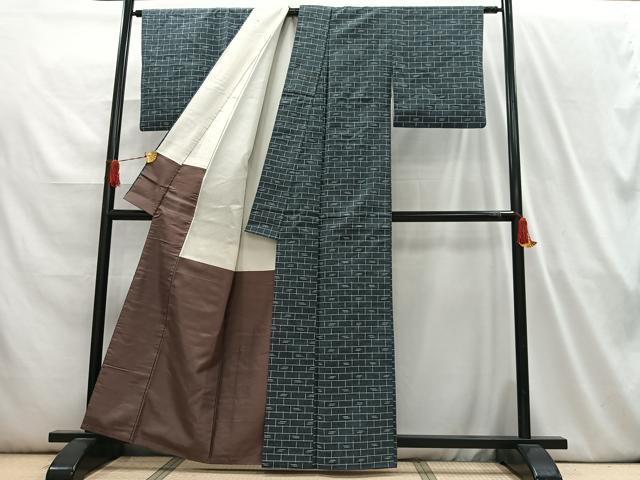 平和屋着物■上質な紬 変わり格子 正絹 逸品 AABH7578oa