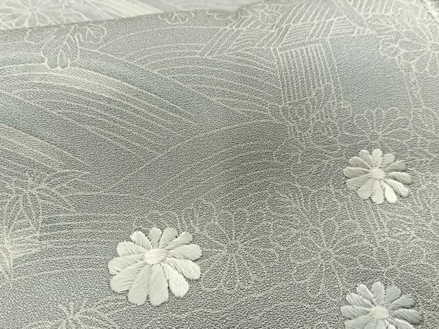 平和屋着物■訪問着 刺繍 風景立波花文 正絹 逸品 AABH7580oa