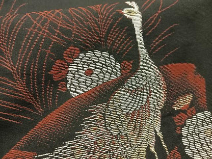 平和屋着物■上質な小紋　寿光織　孔雀花文　黒地　金糸　正絹　逸品　AABH7583oa