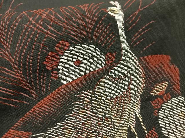平和屋着物■上質な小紋　寿光織　孔雀花文　黒地　金糸　正絹　逸品　AABH7583oa