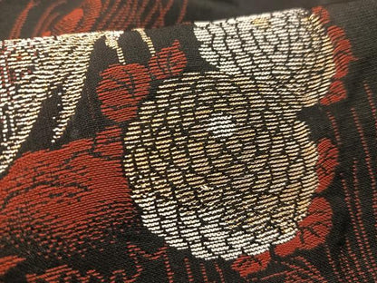 平和屋着物■上質な小紋　寿光織　孔雀花文　黒地　金糸　正絹　逸品　AABH7583oa