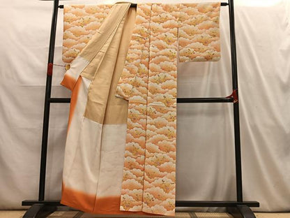 平和屋着物■上質な小紋 雲重ね草花文 暈し染め 正絹 逸品 AABH7584oa