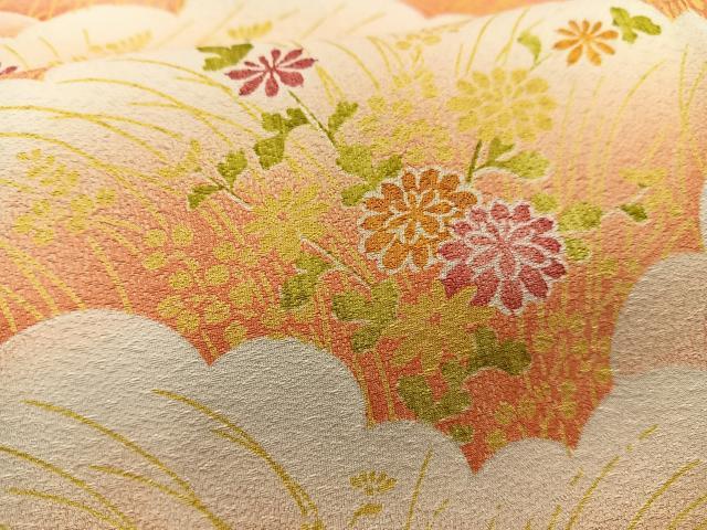 平和屋着物■上質な小紋 雲重ね草花文 暈し染め 正絹 逸品 AABH7584oa
