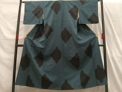 平和屋着物■お召 幾何学文様 正絹 逸品 AABH7589oa