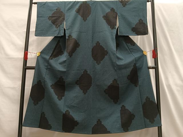 平和屋着物■お召 幾何学文様 正絹 逸品 AABH7589oa