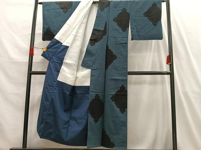 平和屋着物■お召 幾何学文様 正絹 逸品 AABH7589oa