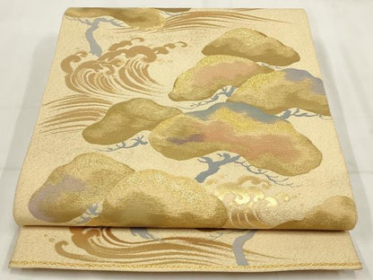 平和屋着物▼六通柄袋帯　立波松文　瑞琳松　金糸　正絹　逸品　AABH7646wj