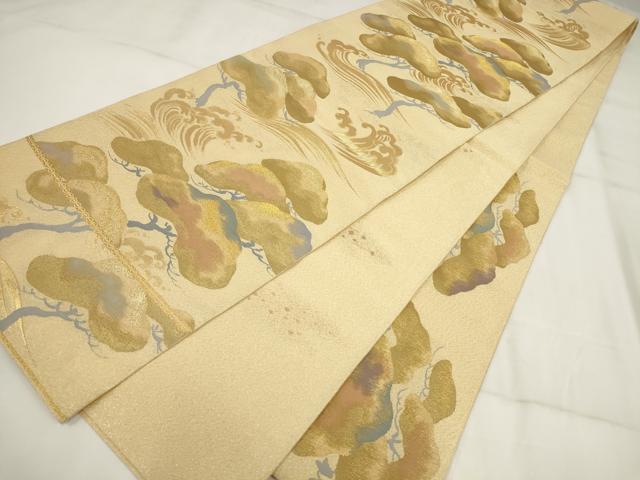 平和屋着物▼六通柄袋帯　立波松文　瑞琳松　金糸　正絹　逸品　AABH7646wj