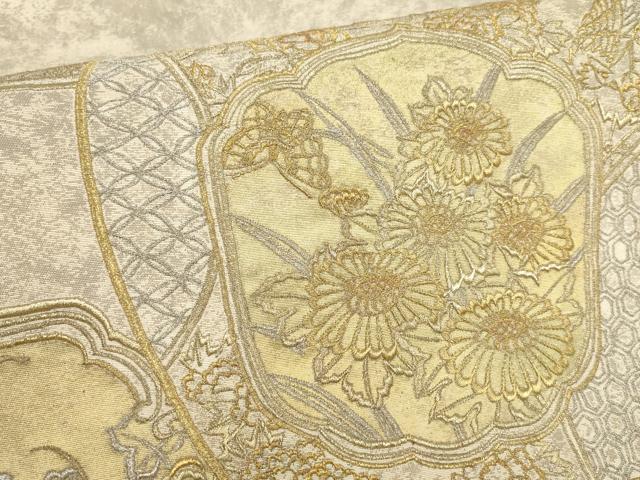 平和屋着物▼総刺繍　袋帯　陶器花文　金銀糸　正絹　逸品　AABH7660wj