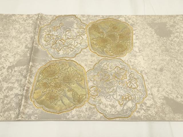 平和屋着物▼総刺繍　袋帯　陶器花文　金銀糸　正絹　逸品　AABH7660wj
