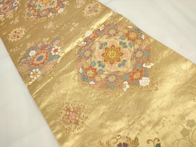 平和屋着物▼六通柄袋帯　唐織　花菱文　金糸　正絹　逸品　AABH7671wj