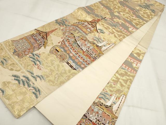 平和屋着物▼六通柄袋帯　九百錦　京洛錦絵巻　金糸　正絹　逸品　AABH7677wj