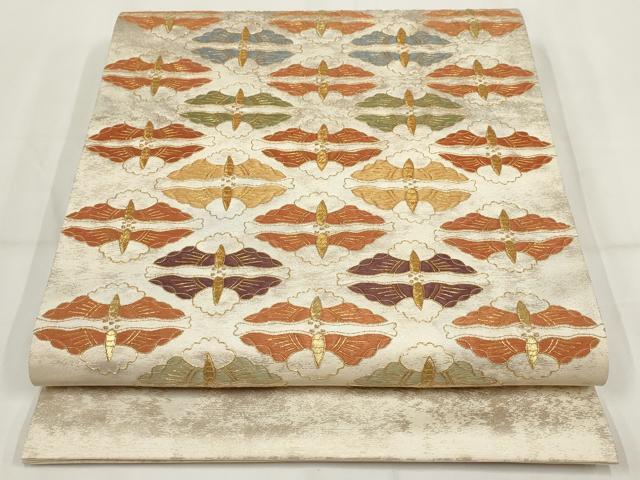 平和屋着物▼総刺繍　袋帯　向かい蝶文　金糸　正絹　逸品　AABH7685wj