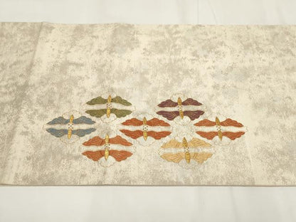 平和屋着物▼総刺繍　袋帯　向かい蝶文　金糸　正絹　逸品　AABH7685wj