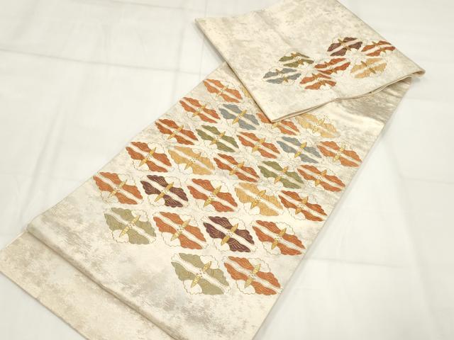 平和屋着物▼総刺繍　袋帯　向かい蝶文　金糸　正絹　逸品　AABH7685wj