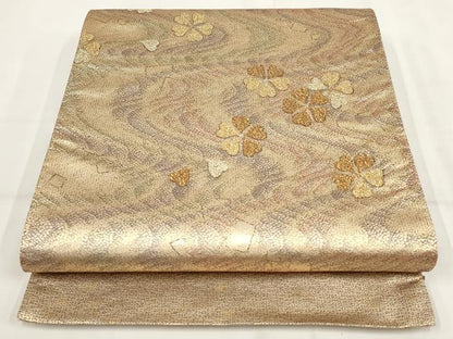 平和屋着物▼六通柄袋帯　流水花文　金糸　正絹　逸品　AABH7756wj