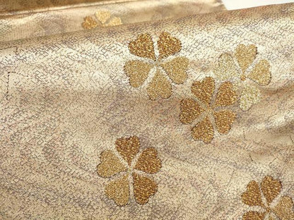 平和屋着物▼六通柄袋帯　流水花文　金糸　正絹　逸品　AABH7756wj