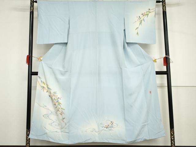 平和屋着物●本加賀友禅作家　笠瀬治夫　訪問着　流水枝花文　暈し染め　正絹　逸品　AABH7788cs