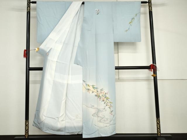 平和屋着物●本加賀友禅作家　笠瀬治夫　訪問着　流水枝花文　暈し染め　正絹　逸品　AABH7788cs