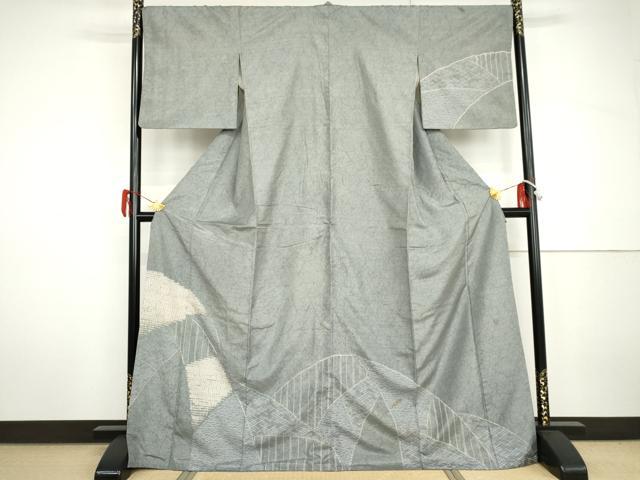 平和屋着物●本場大島紬　染大島　訪問着　杢目絞り　作家物　露芝文　正絹　逸品　AABH7789cs