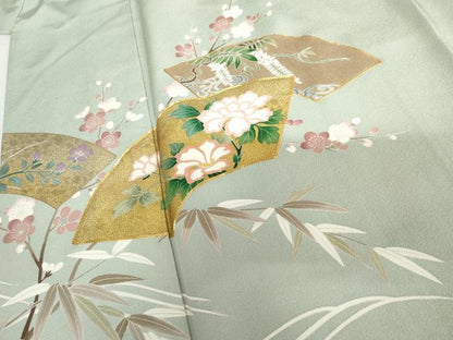平和屋着物●豪華色留袖　友禅　作家物　駒刺繍　地紙花松文　金彩　正絹　逸品　AABH7790cs